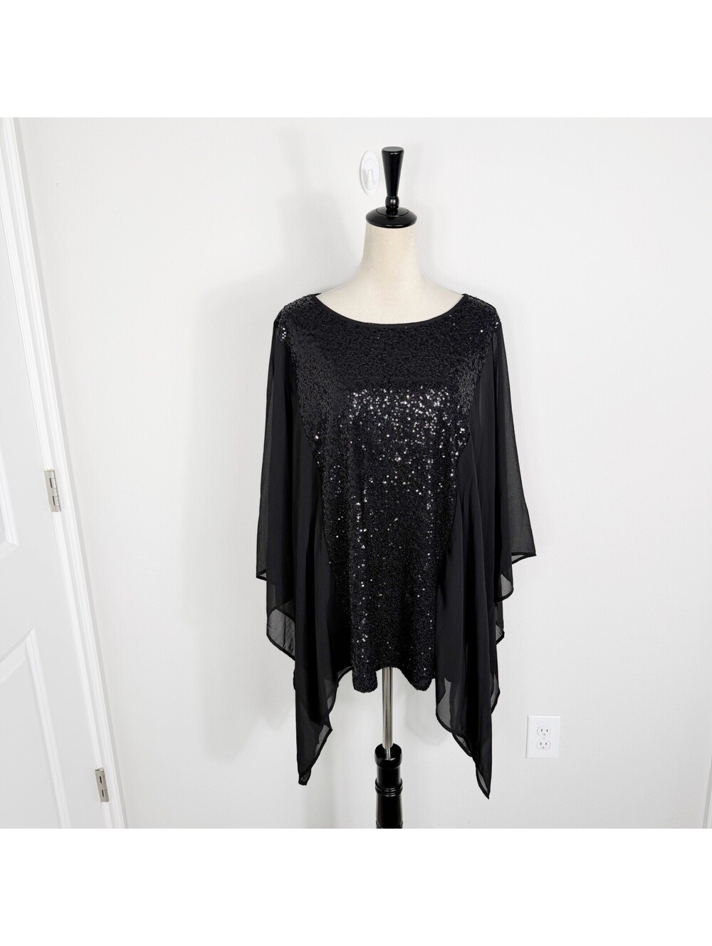 VTG Bob Mackie Blouse Womens Black Sequin Tunic Top Artsy Glam Party Size 2X